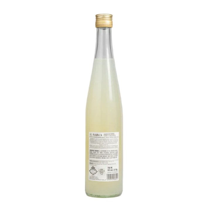 Back of Al Nabaa Arak and Lemon 700ml cocktail bottle showing product information and barcode.