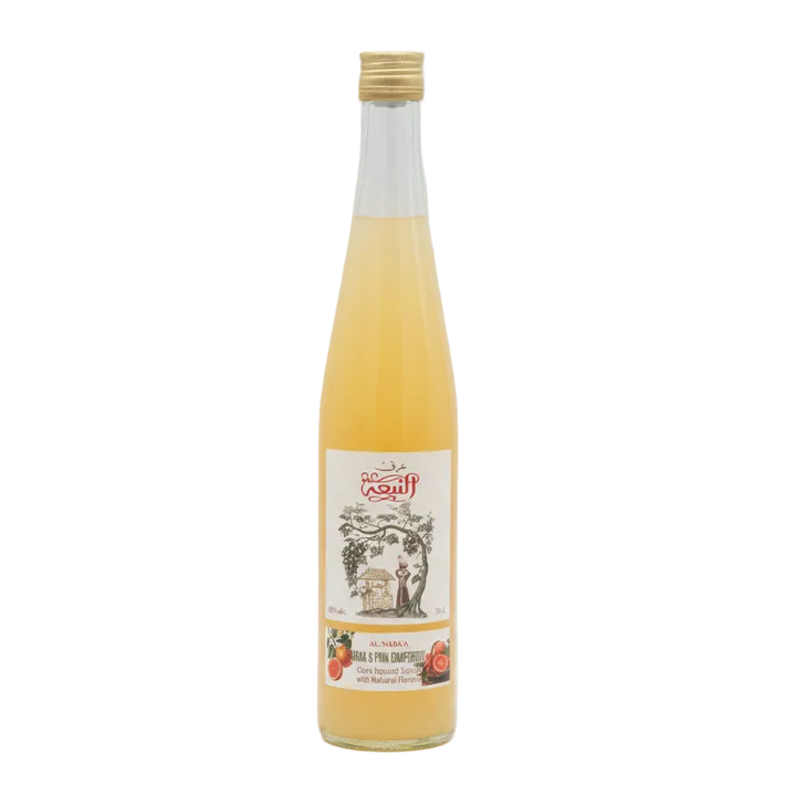 Al Nabaa Arak and Pink Grapefruit 700ml cocktail bottle with gold cap and illustrated front label.