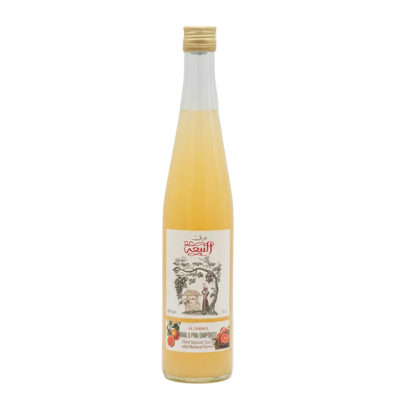 Al Nabaa Arak and Pink Grapefruit 700ml cocktail bottle with gold cap and illustrated front label.