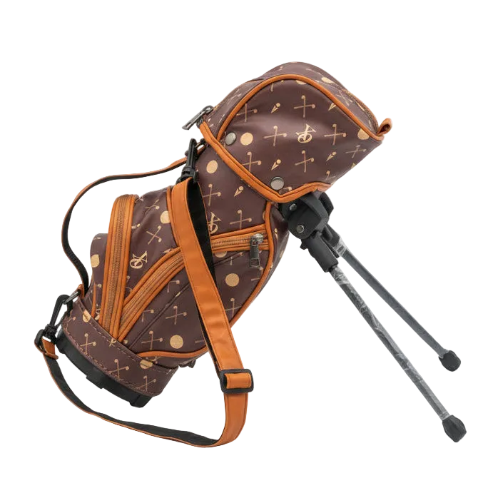 Oceano Azul Fairway Cognac patterned golf bag with its stand extended.