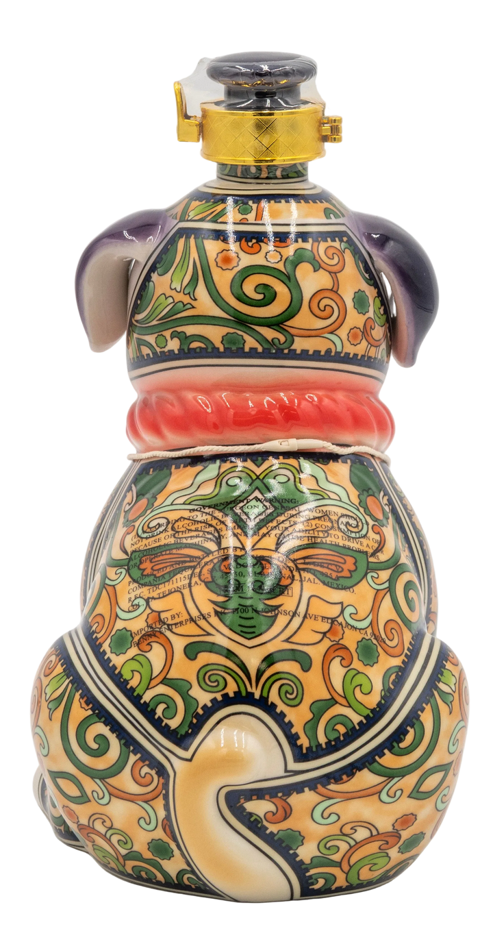 Decorative ceramic bottle with intricate patterns on a white background.