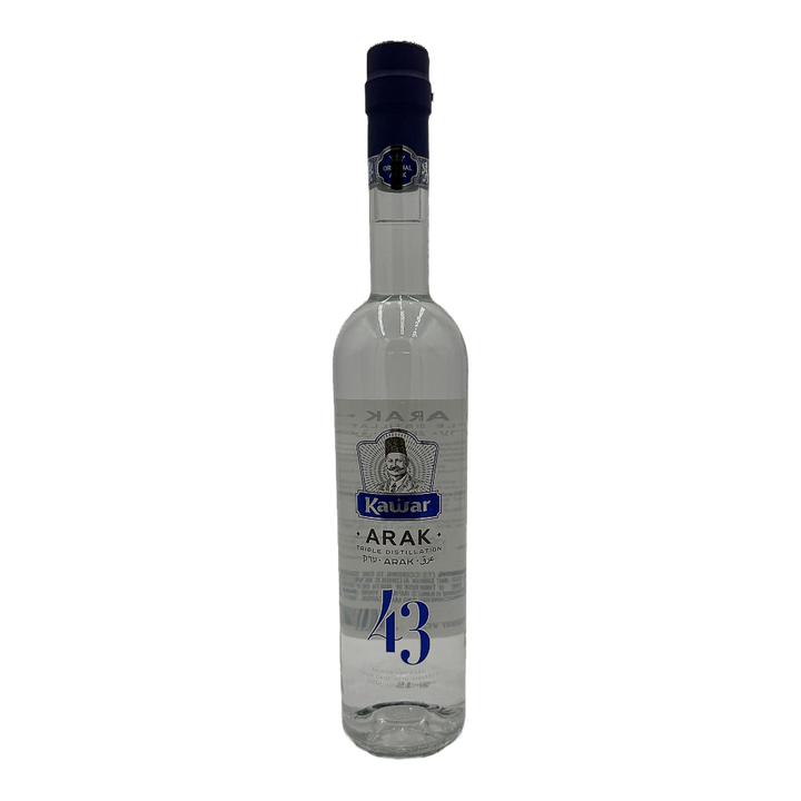 Front of Kawar Delicate Arak 43% 700ml bottle with blue label details.