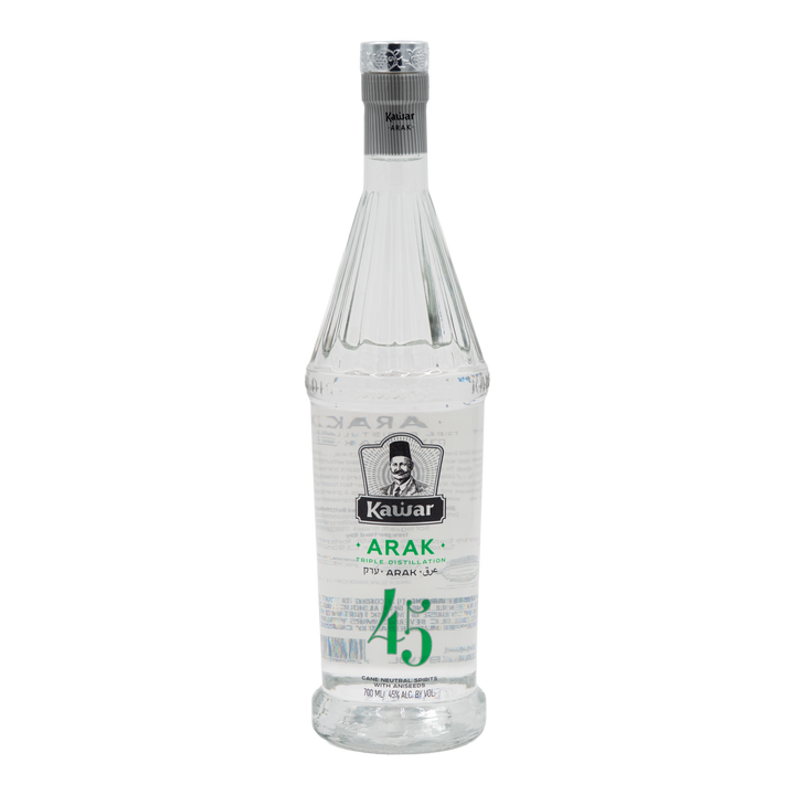 Front of Kawar Premium Green Arak 45% 700ml bottle with green label details.