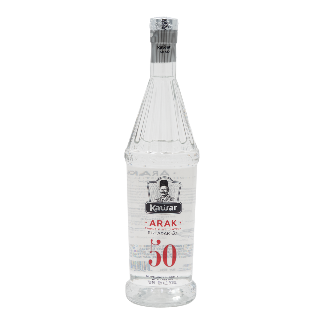 Kawar Premium Red Arak 50% 700ml bottle, front view on transparent background