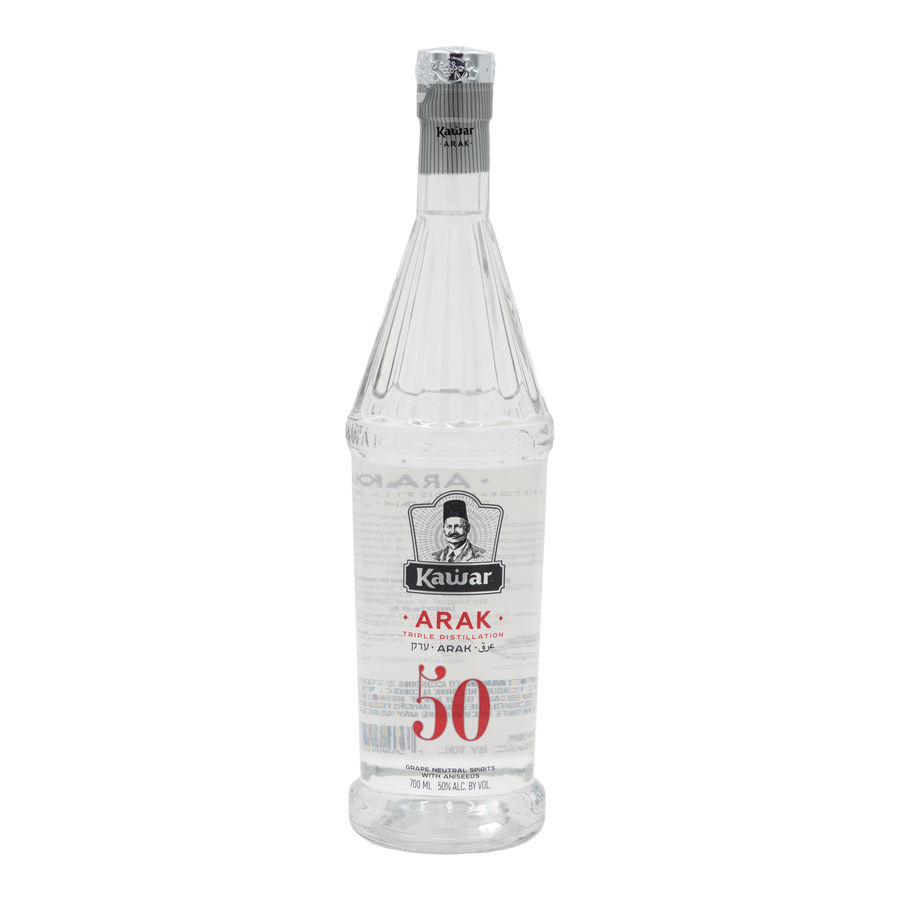 Kawar Premium Red Arak 50% 700ml bottle, front view on transparent background